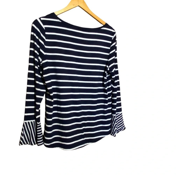 Chico’s Navy Blue White Striped Mini Bell Sleeve Long Sleeve Size 1 ( Medium) - Picture 5 of 6